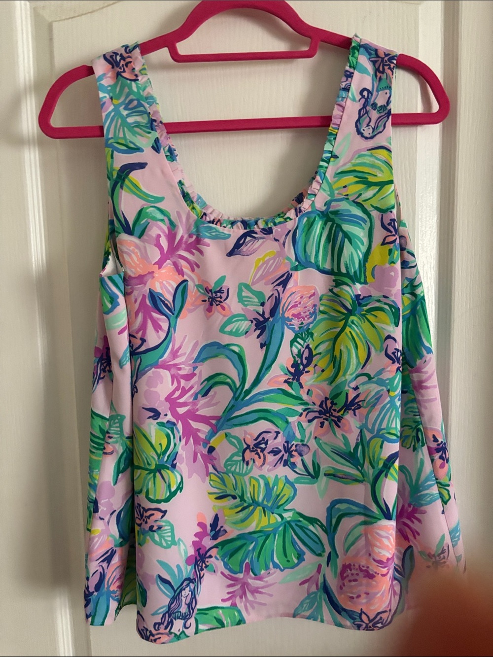 Lilly Pulitzer Floral Tank Top - Pink Multicolor Size M Lined with Ruffled Edge - Picture 3 of 5